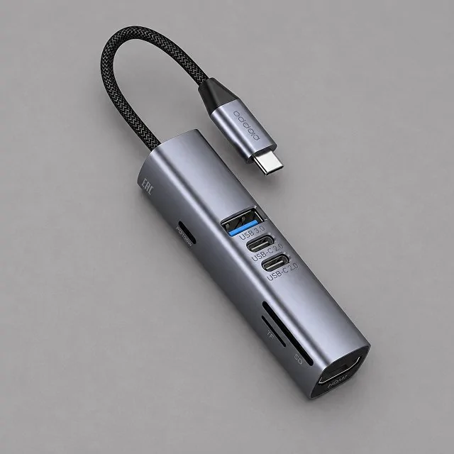 USB-хаб 7 в 1 USB-C - USB-A3.0 + 2хUSB-C + USB-C PD100Вт + HDMI + SD + microSD