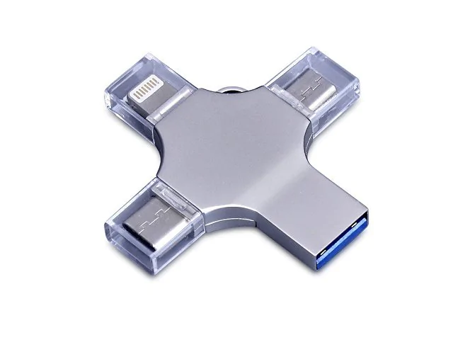 USB 3.0-флешка на 256 Гб 4-в-1 с разъемами Micro USB, Type-C и Lightning